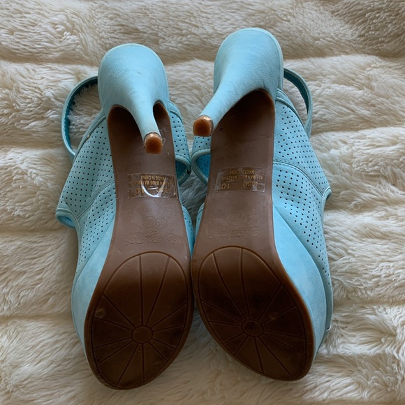 Y2K Turquoise suede platform stiletto pumps strappy high heels 10 - Picture 8 of 12